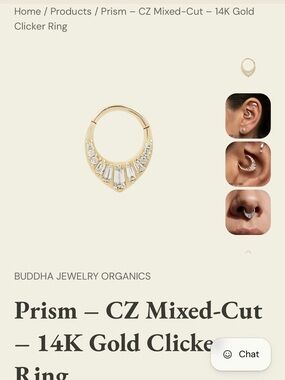 Buddha Jewelry Organics Prism CZ Mixed-Cut 14K Gold Clicker Ring 8mm